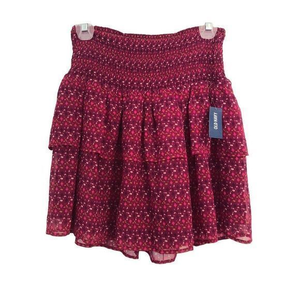 Old Navy Tiered Mini Skirt Burgundy‎ Geometric Pattern Elastic Yoke Waist Small